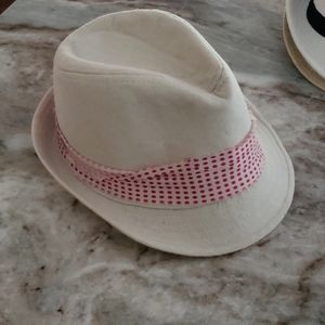 Cream and pink polka dot hat